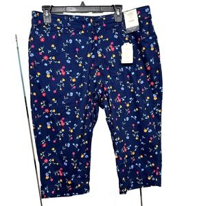 St. John's Bay Women 16P Petite Capri Blue Flowe Mid Rise Secretly Slender Pants